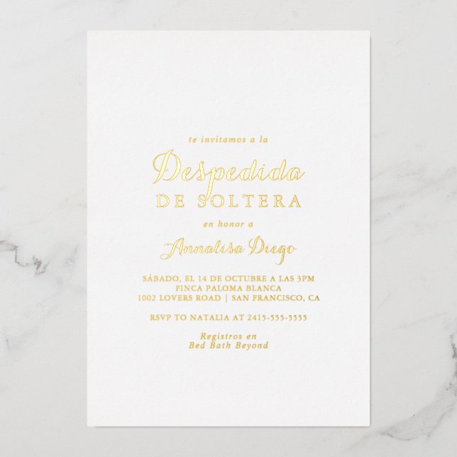 Invitation En Aluminium Calligraphie moderne Despedida de Soltera Gold (Recto)