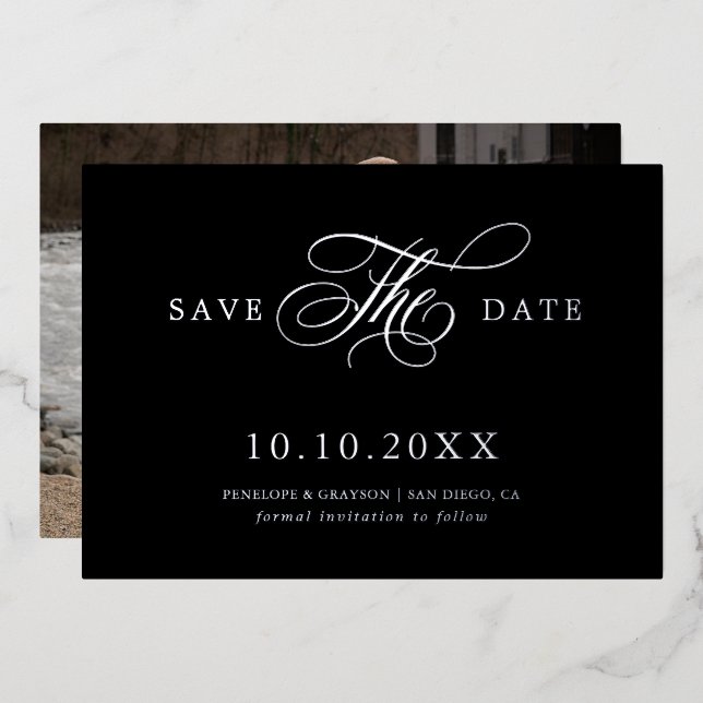 Invitation En Aluminium Calligraphie moderne intemporelle Argent Enregistr (Recto/Verso)