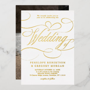Invitation En Aluminium Calligraphie moderne photo mariage or intemporel