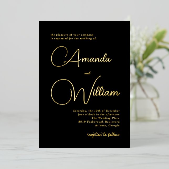 Invitation En Aluminium Calligraphie moderne simple (Debout devant)