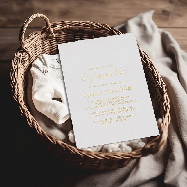 Invitation En Aluminium Calligraphie moderne Sip and See Or   (Créateur téléchargé)