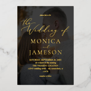 Invitation En Aluminium Calligraphie moderne V2 Mariage photo Dark