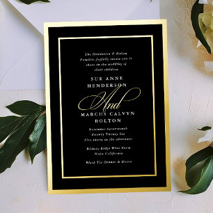 Invitation En Aluminium Calligraphie officielle noir et blanc Mariage Or