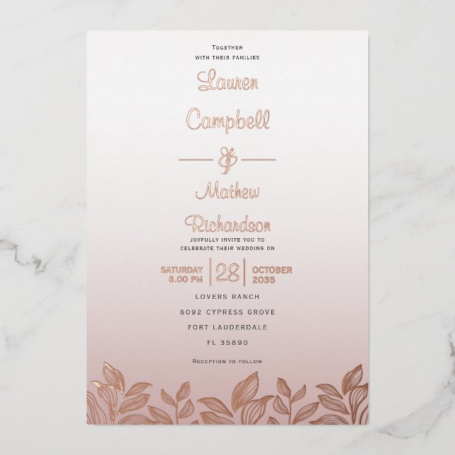 Invitation En Aluminium Calligraphie Or Rose Moderne Le Mariage De Foil (Recto)