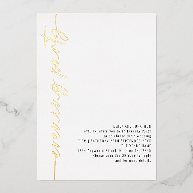 Invitation En Aluminium Calligraphie QR Code Soirée Mariage Réel (Recto)