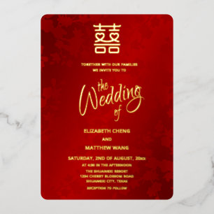 Invitation En Aluminium Calligraphie Red Gold Mariage chinois
