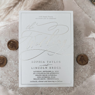 Invitation En Aluminium Calligraphie romantique à huile d'argent Mariage