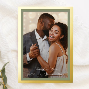 Invitation En Aluminium Calligraphie Sage Green Gold encadré photo classiq