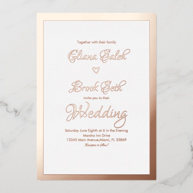 Invitation En Aluminium Calligraphie Script cardiaque Mariage moderne pres (Recto)