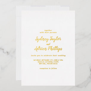 Invitation En Aluminium Calligraphie simple dos or mariage casual or