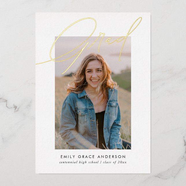 Invitation En Aluminium Calligraphie simple et tendance Trois diplômes pho (Recto)