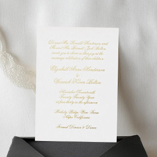 Invitation En Aluminium Calligraphie Véritable Mariage classique or et bla