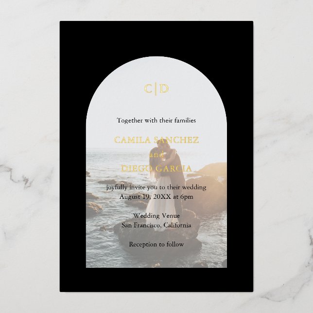 Invitation En Aluminium Camila Black Arch Mariage moderne (Recto)