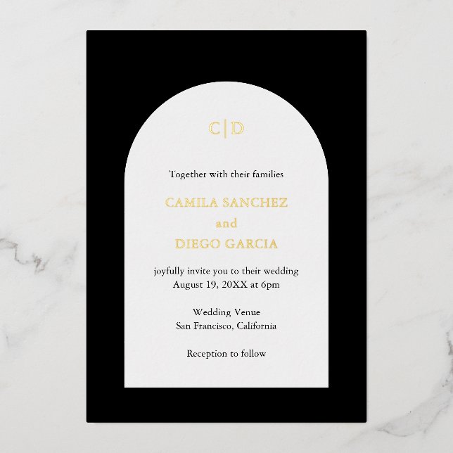 Invitation En Aluminium Camila Black Arch Mariage moderne (Recto)