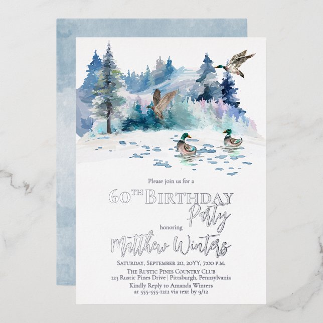 Invitation En Aluminium Canards Forêt forestière Nature 60e fête d'anniver (Recto/Verso)