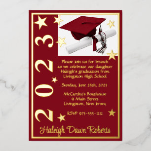 Invitation En Aluminium Cap, Diplôme et Étoiles, diplômé Cardinal Rouge