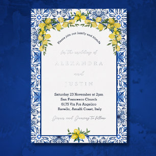 Invitation En Aluminium Carrelage bleu Citron méditerranéen Mariage italie