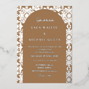 Invitation En Aluminium Carrelage de mariage géométrique italien brun clai