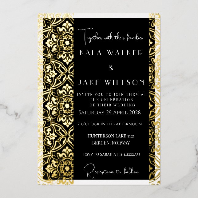 Invitation En Aluminium Carrelage italien noir et blanc (Retro-Dotted) (Recto)