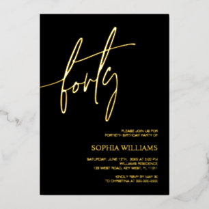 Invitation En Aluminium Carton d'anniversaire 40 ans minimaliste Noir & Or