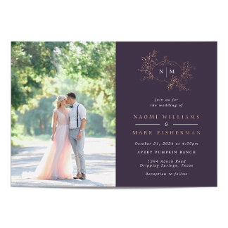 Invitation En Aluminium Carton de mariage en feuille d'or avec monogramme