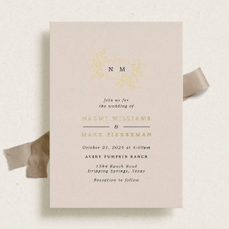Invitation En Aluminium Carton de mariage en feuille d'or avec monogramme