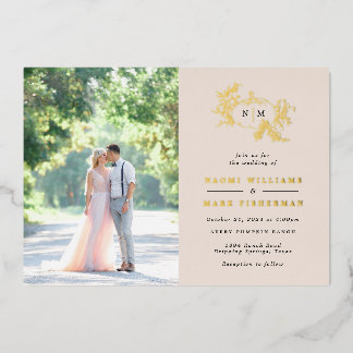 Invitation En Aluminium Carton de mariage en feuille d'or avec monogramme