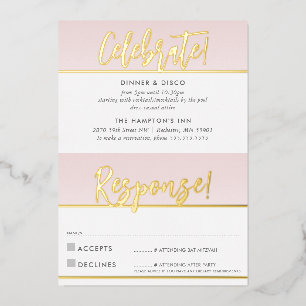 Invitation En Aluminium CARTON DE RÉPONSE & CÉLÉBRATION DE FÊTE rose or