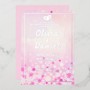 Invitation En Aluminium Carton d'invitation argenté à motif floral rose él