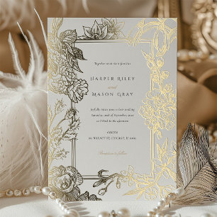 Invitation En Aluminium Carton d'invitation de mariage à motif floral doré