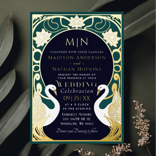 Invitation En Aluminium Carton d'invitation de mariage Cygnes Art Nouveau