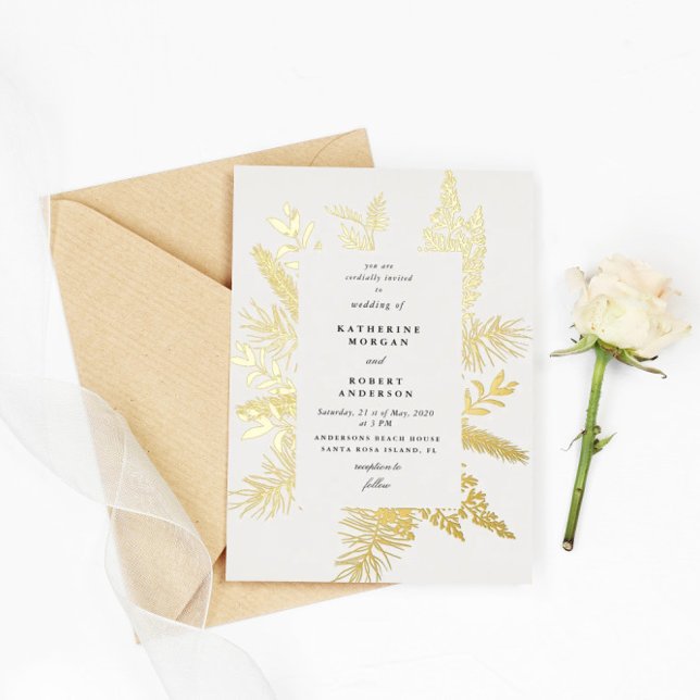 Invitation En Aluminium carton d'invitation de mariage élégant au feuillag (Créateur téléchargé)