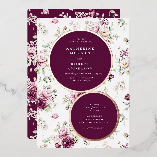 Invitation En Aluminium carton d'invitation de mariage floral jardin magen (Recto/Verso)