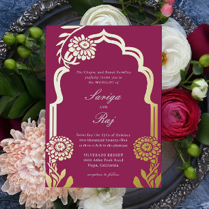 Invitation En Aluminium Carton d'invitation de mariage indien Gold Marigol