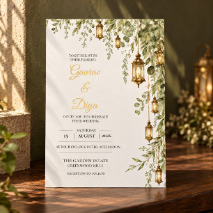 Invitation En Aluminium Carton d'invitation de mariage Lanterne Or Vert Ol