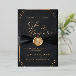 Invitation En Aluminium Carton d'invitation de mariage luxe noir et or