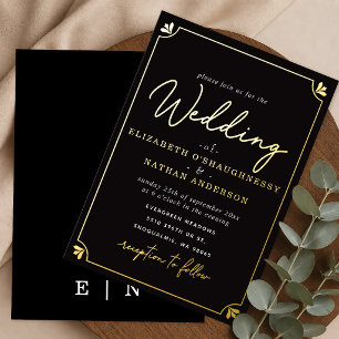 Invitation En Aluminium Carton d'invitation de mariage noir à l'écriture é