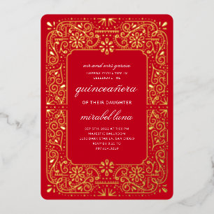 Invitation En Aluminium Cartons d'invitation Quinceañera rouges avec feuil