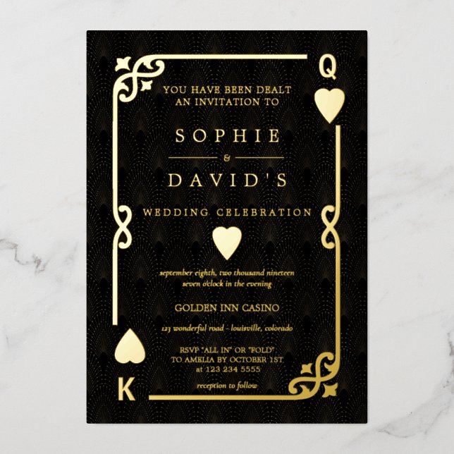 Invitation En Aluminium Casino Poker Mariage Feuille d'Or Glam Las Vegas (Recto)