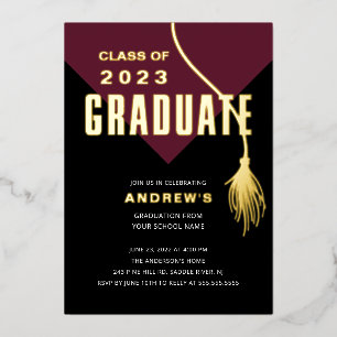 Invitation En Aluminium Casquette de gradué de vin moderne et audacieux