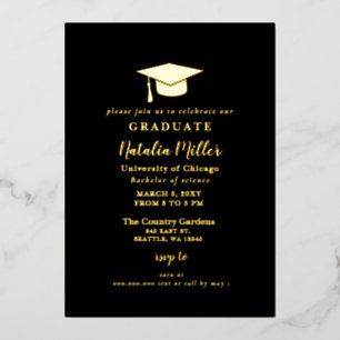 Invitation En Aluminium Casquette de la graduation en or noir