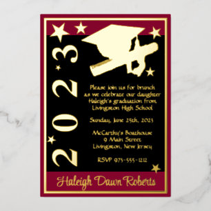Invitation En Aluminium Casquette, Diplôme & Étoiles, Cardinal Rouge, Noir