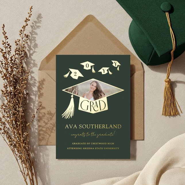 Invitation En Aluminium Casquette diplômé Tassel Photo Graduation Faire-pa (Grad Cap Tassel Photo Graduation Foil Announcement)