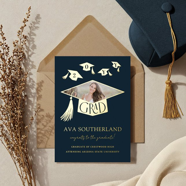 Invitation En Aluminium Casquette diplômé Tassel Photo Graduation Faire-pa (Grad Cap Tassel Photo Graduation Foil Announcement)