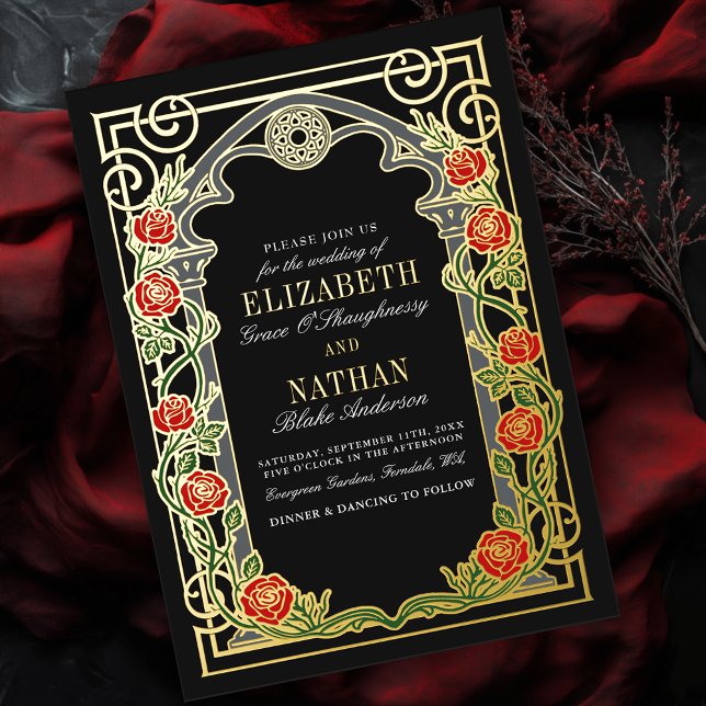 Invitation En Aluminium Cathédrale de Roses Gothiques Élégantes Cadre Mari (Créateur téléchargé)