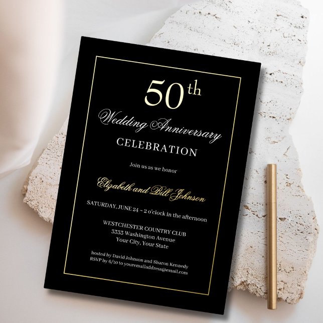 Invitation En Aluminium Célébration chic de 50 ans de mariage avec feuille (Créateur téléchargé)