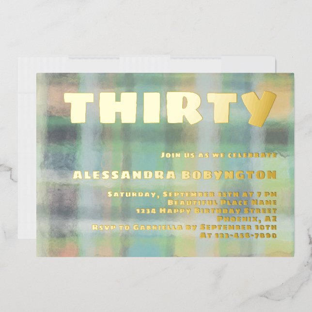 Invitation En Aluminium Célébration d'anniversaire trente ans pastel vert  (Enveloppe)