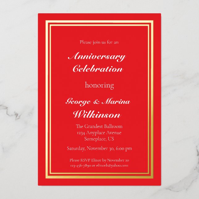 Invitation En Aluminium Célébration de l'anniversaire du mariage 50e rouge (Recto)