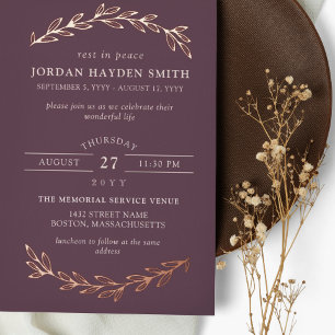 Invitation En Aluminium Célébration de vie avec du vert foncé mauve et or