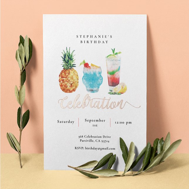 Invitation En Aluminium Célébration d'été Cocktail bleu Anniversaire (Créateur téléchargé)
